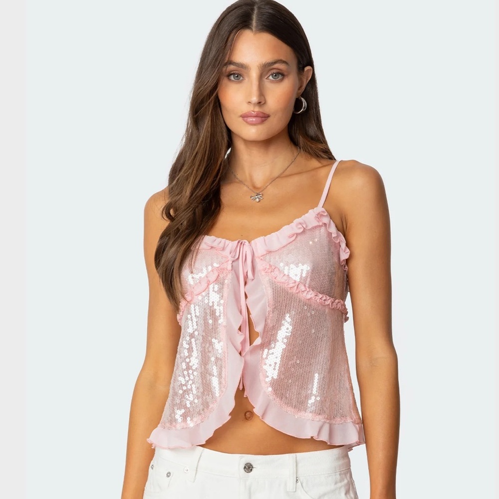 Edikted Pink Sequin Top